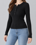 Ribbed Henley Sweater - Slim Fit Long Sleeve