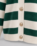 Striped Knit Cardigan - Gold Button Crew Neck