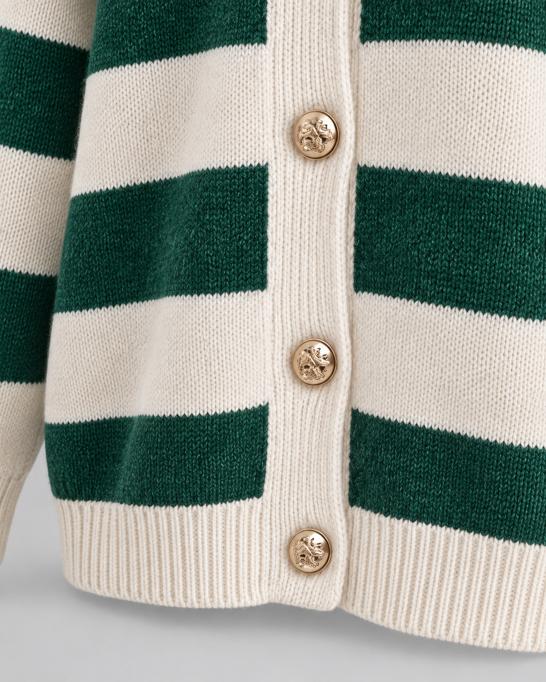 Striped Knit Cardigan - Gold Button Crew Neck