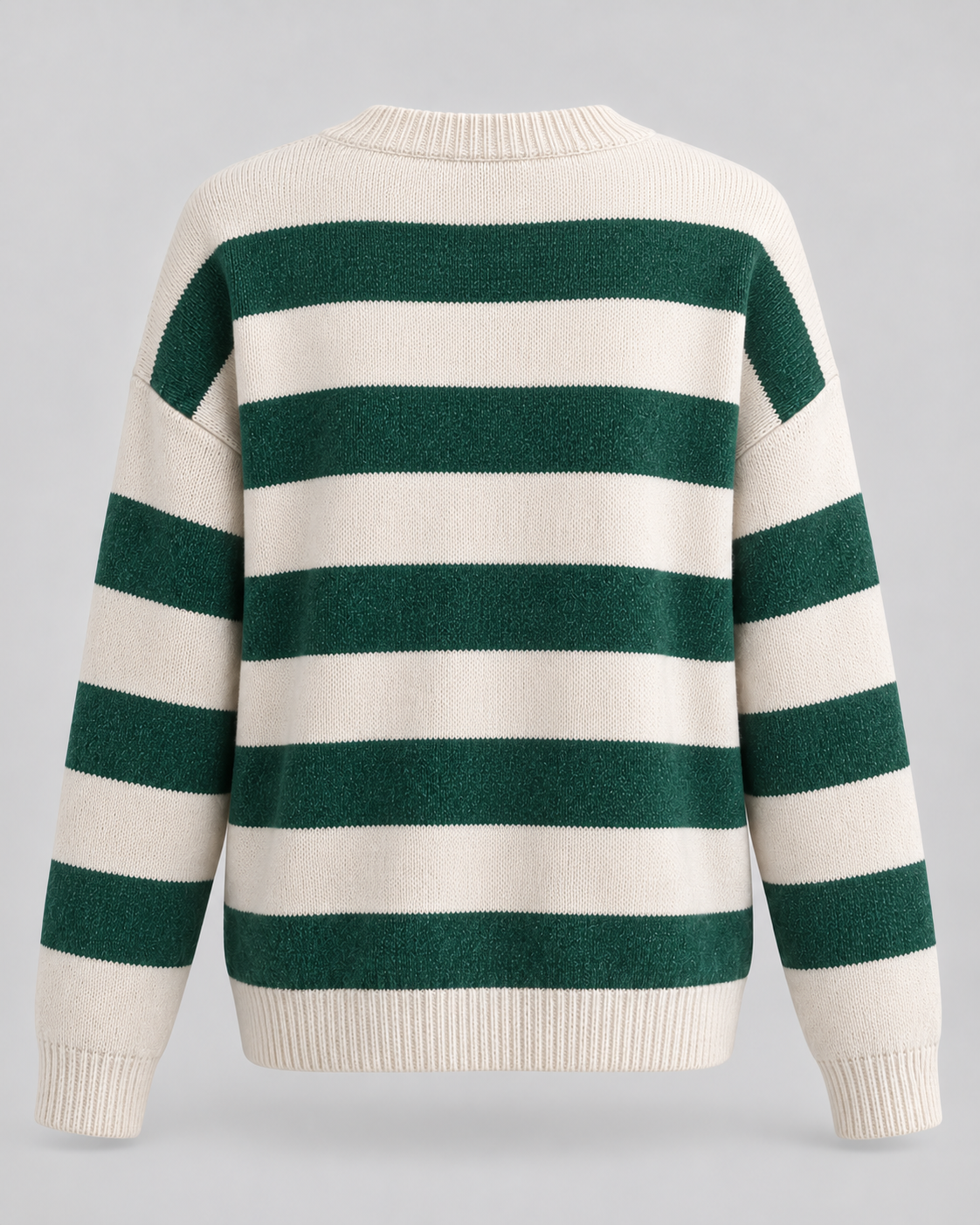 Striped Knit Cardigan - Gold Button Crew Neck