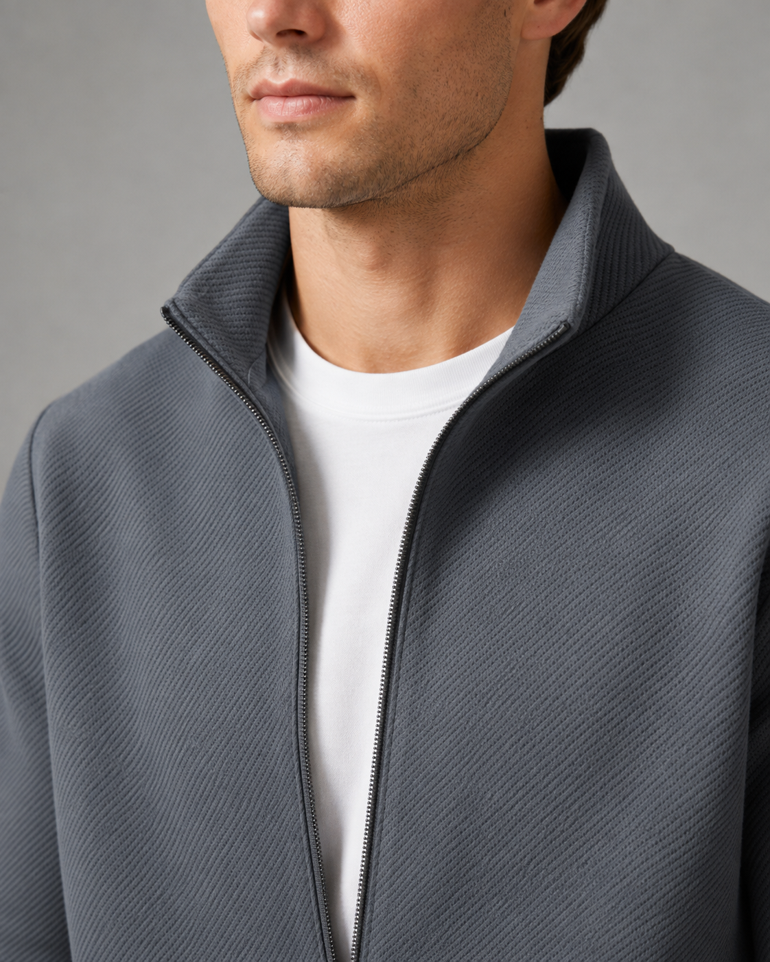 Tracksuit Set - Textured Zip-Up Jacket & Joggers