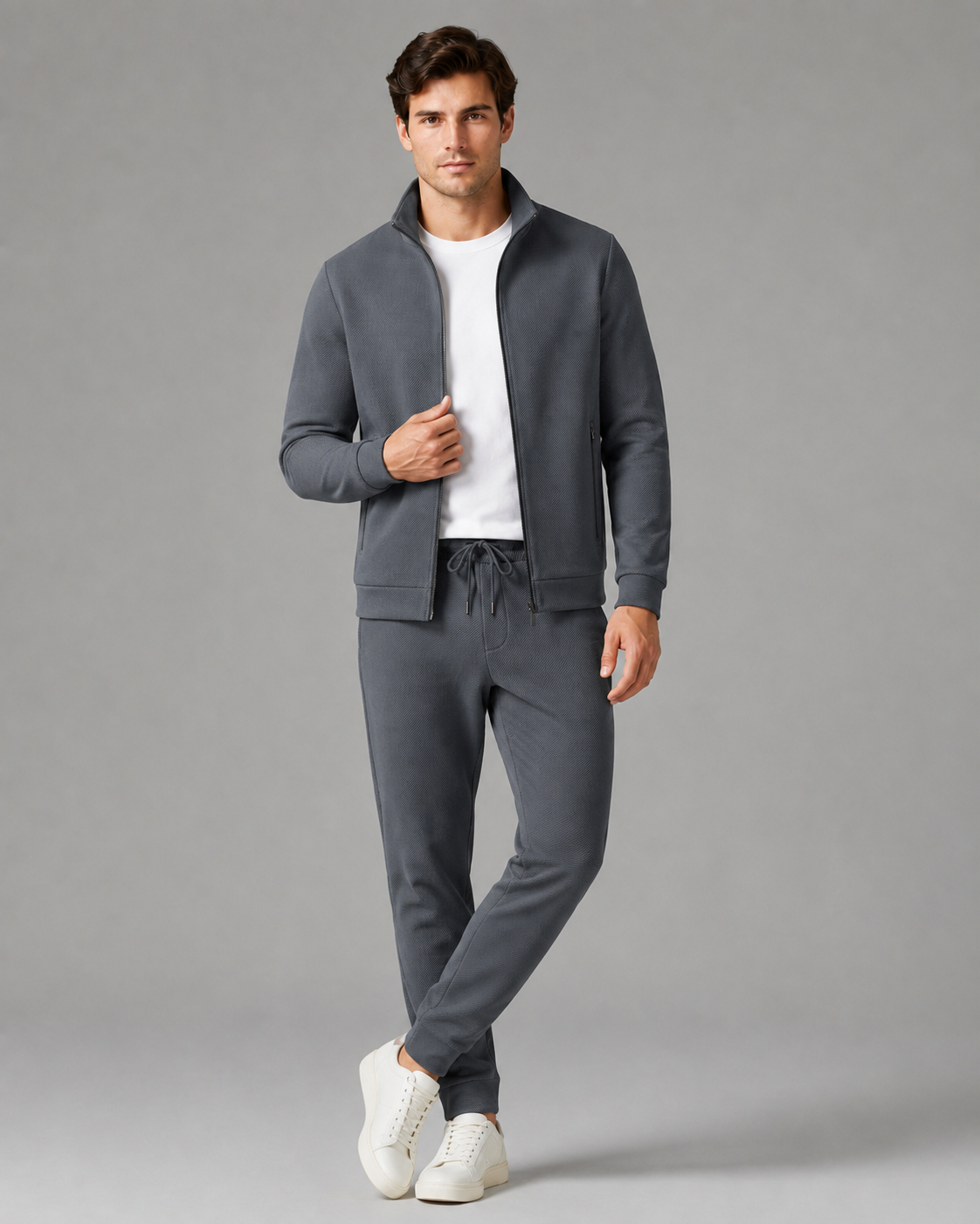Tracksuit Set - Textured Zip-Up Jacket & Joggers