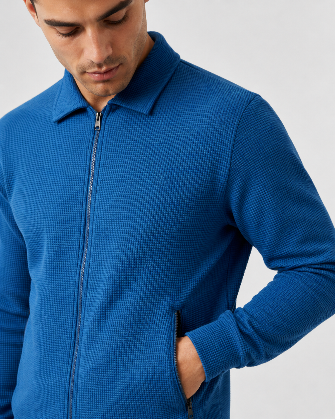 Waffle Knit Zip Tracksuit - Collared Top & Joggers