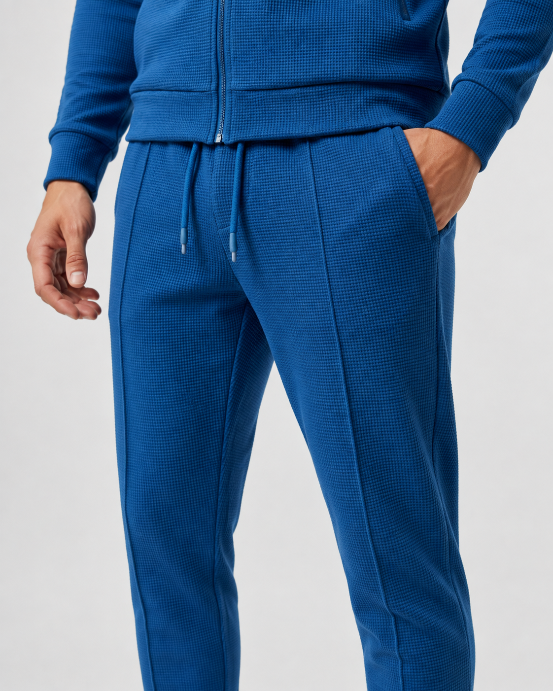Waffle Knit Zip Tracksuit - Collared Top & Joggers