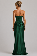 Women's Strapless Corset Satin Maxi Dress – Formal Evening Gown