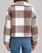 Women's Check Teddy Jacket Fleece Winter Casual