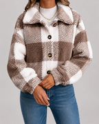 Women's Check Teddy Jacket Fleece Winter Casual