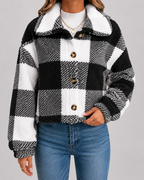 Women's Check Teddy Jacket Fleece Winter Casual
