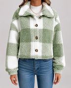 Women's Check Teddy Jacket Fleece Winter Casual