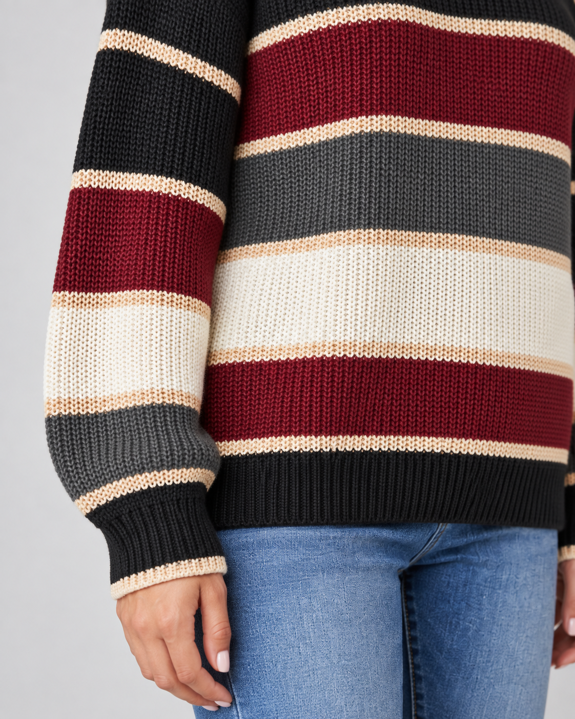 Women's Color Block Knit Sweater - Crew Neck Relaxed Fit