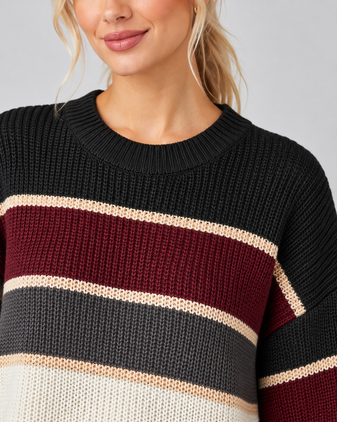 Women's Color Block Knit Sweater - Crew Neck Relaxed Fit