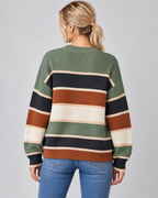 Women's Color Block Knit Sweater - Crew Neck Relaxed Fit