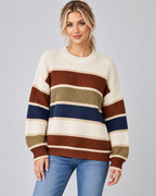 Women's Color Block Knit Sweater - Crew Neck Relaxed Fit