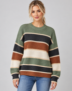 Women's Color Block Knit Sweater - Crew Neck Relaxed Fit