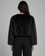 Women's Collarless Cropped Faux Fur Jacket