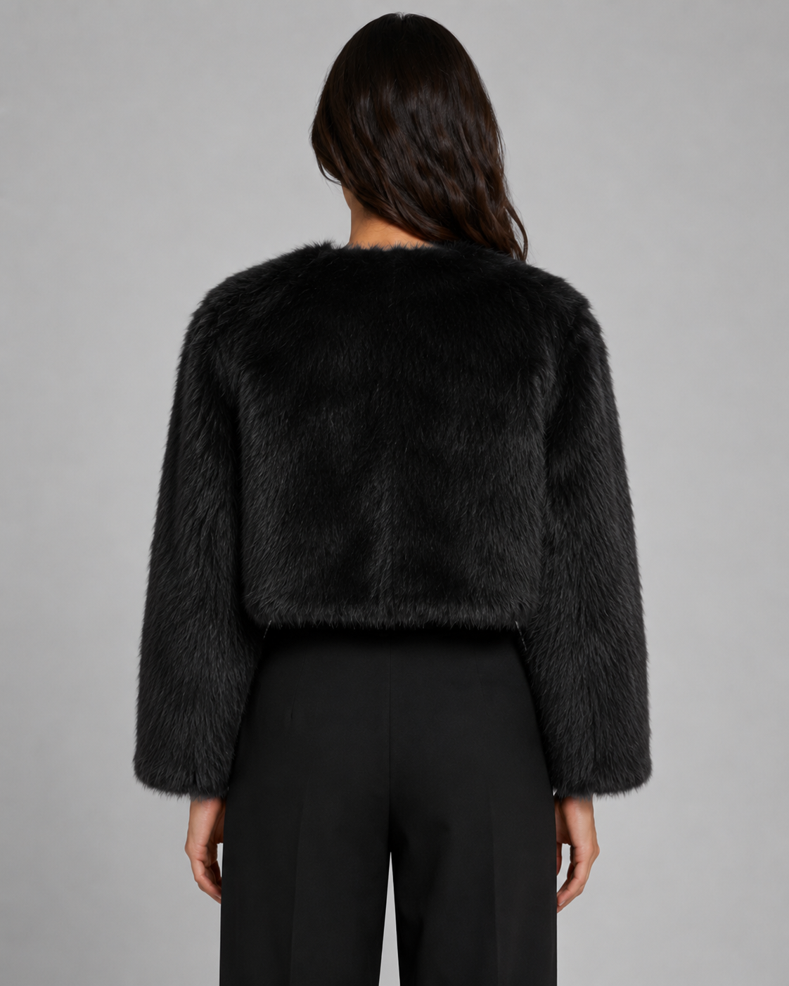 Women's Collarless Cropped Faux Fur Jacket