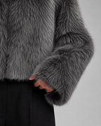 Women's Collarless Cropped Faux Fur Jacket