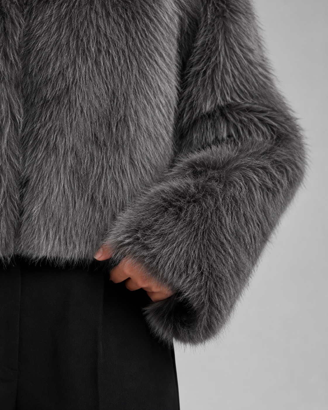 Women's Collarless Cropped Faux Fur Jacket