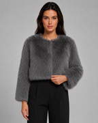 Women's Collarless Cropped Faux Fur Jacket