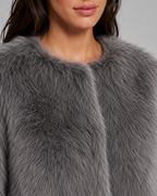 Women's Collarless Cropped Faux Fur Jacket