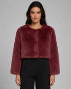 Women's Collarless Cropped Faux Fur Jacket