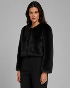 Women's Collarless Cropped Faux Fur Jacket