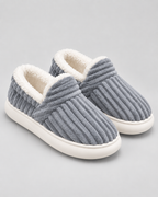 Women's Fleece-Lined Ribbed Slippers - Closed Toe Thick Sole