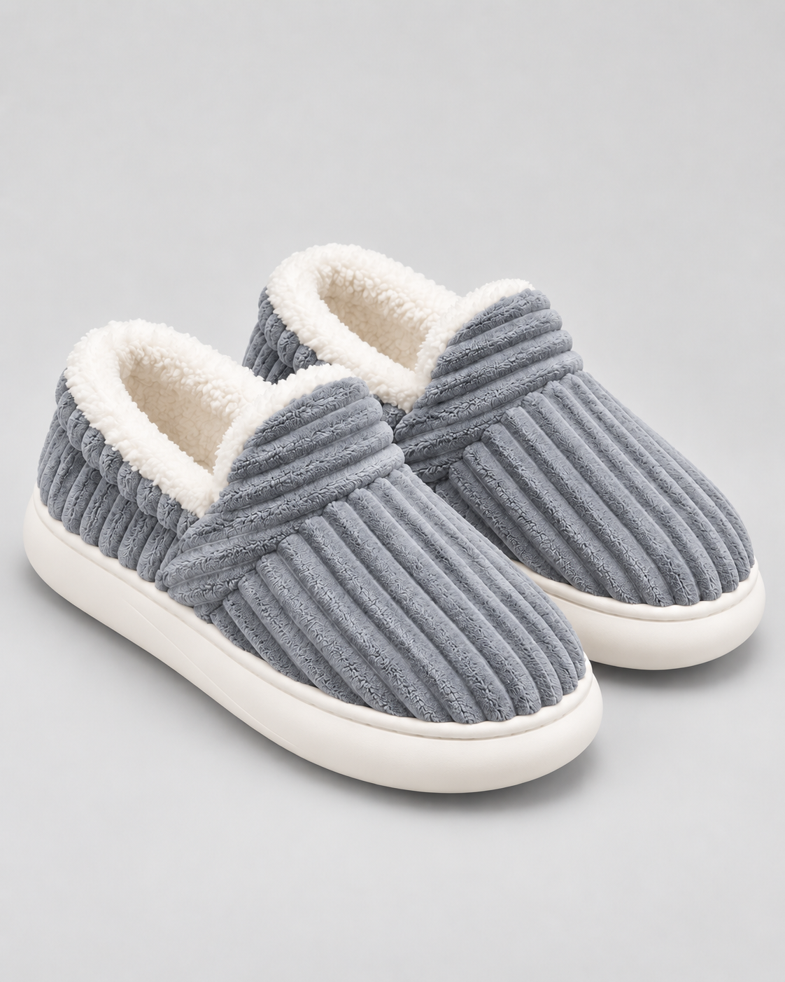 Women's Fleece-Lined Ribbed Slippers - Closed Toe Thick Sole