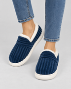 Women's Fleece-Lined Ribbed Slippers - Closed Toe Thick Sole
