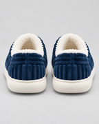 Women's Fleece-Lined Ribbed Slippers - Closed Toe Thick Sole