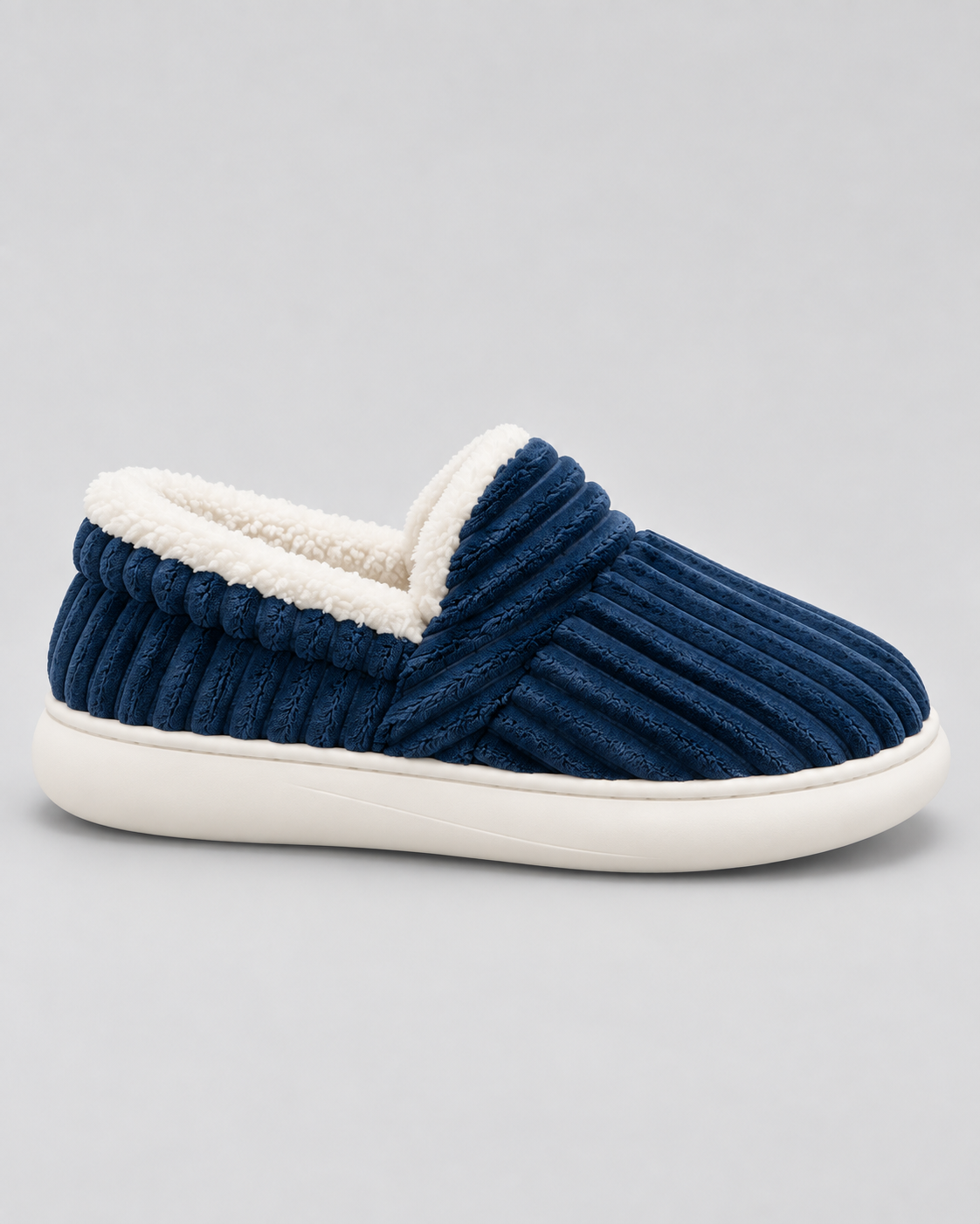 Women's Fleece-Lined Ribbed Slippers - Closed Toe Thick Sole