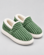 Women's Fleece-Lined Ribbed Slippers - Closed Toe Thick Sole