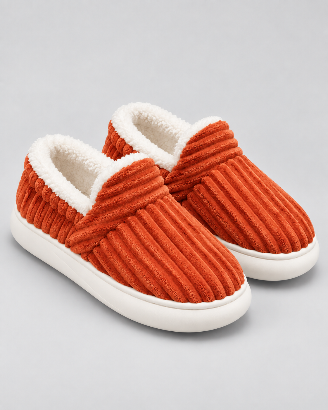 Women's Fleece-Lined Ribbed Slippers - Closed Toe Thick Sole