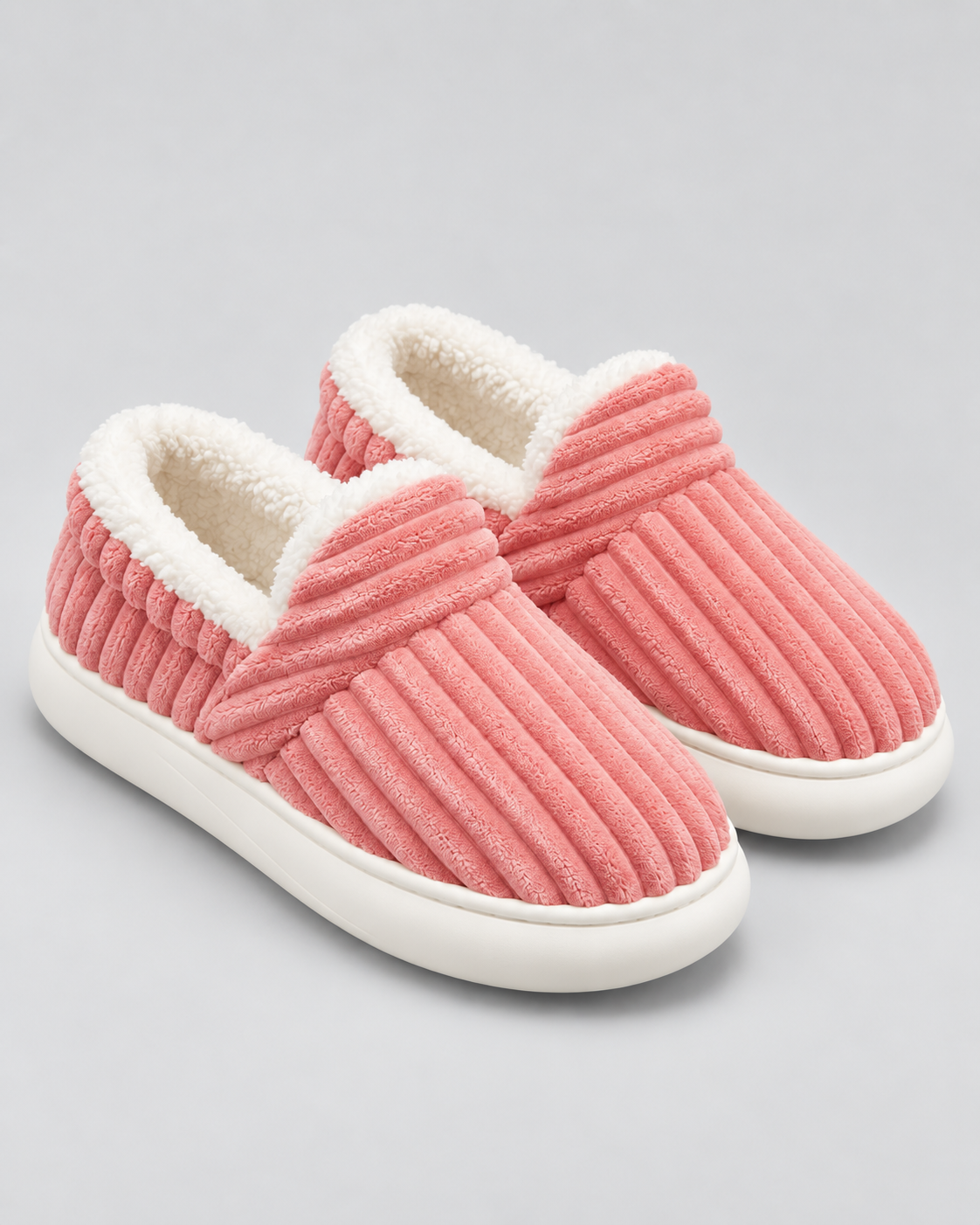 Women's Fleece-Lined Ribbed Slippers - Closed Toe Thick Sole
