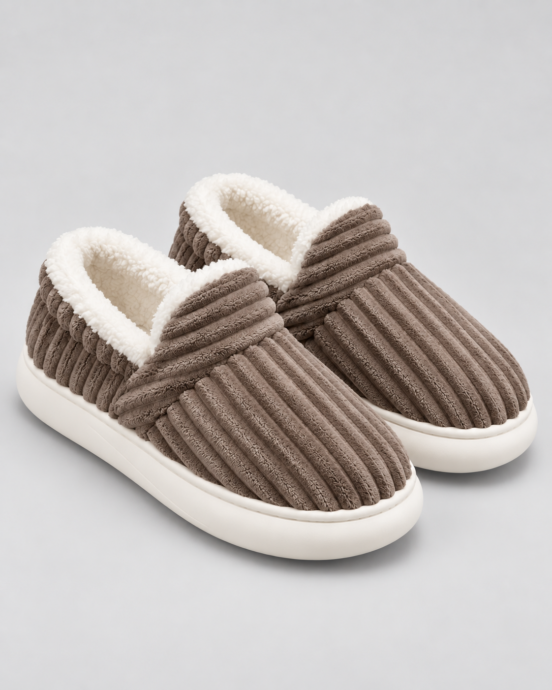 Women's Fleece-Lined Ribbed Slippers - Closed Toe Thick Sole