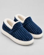 Women's Fleece-Lined Ribbed Slippers - Closed Toe Thick Sole