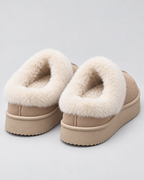 Women's Fur-Trim Platform Slippers - Closed Toe Backless