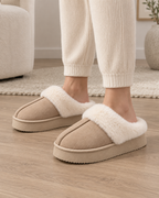 Women's Fur-Trim Platform Slippers - Closed Toe Backless