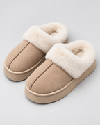 Women's Fur-Trim Platform Slippers - Closed Toe Backless