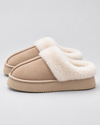 Women's Fur-Trim Platform Slippers - Closed Toe Backless