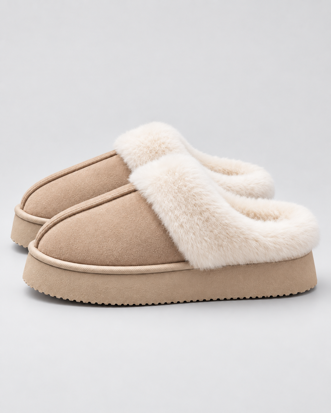 Women's Fur-Trim Platform Slippers - Closed Toe Backless