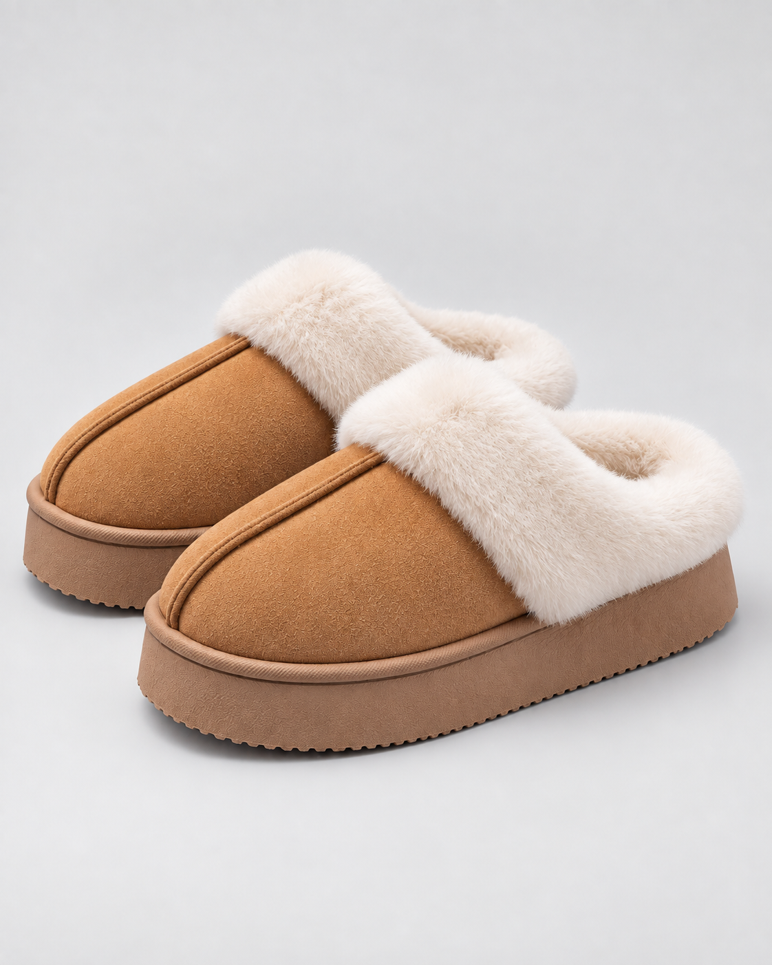 Women's Fur-Trim Platform Slippers - Closed Toe Backless