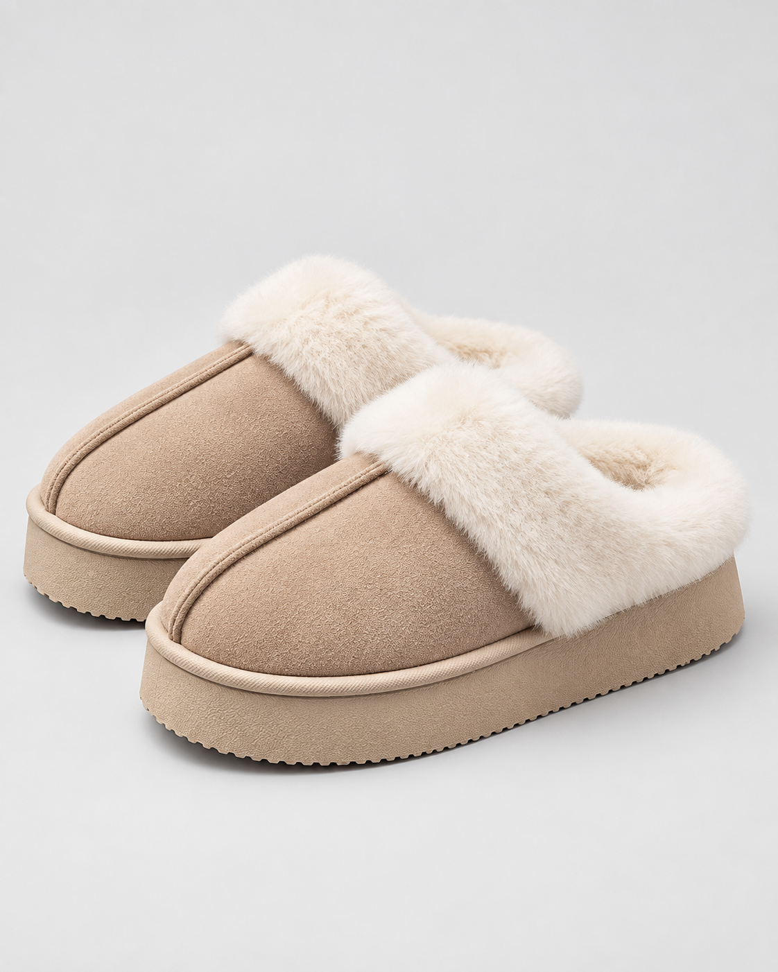 Women's Fur-Trim Platform Slippers - Closed Toe Backless