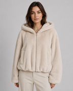 Women's Hooded Faux Fur Jacket with Zip Front