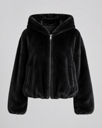Women's Hooded Faux Fur Jacket with Zip Front