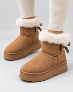 Women's Platform Snow Boots - Suede Fur Cuff