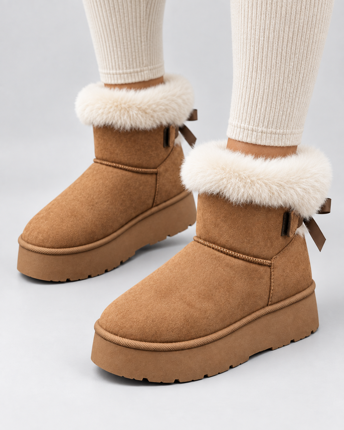 Women's Platform Snow Boots - Suede Fur Cuff