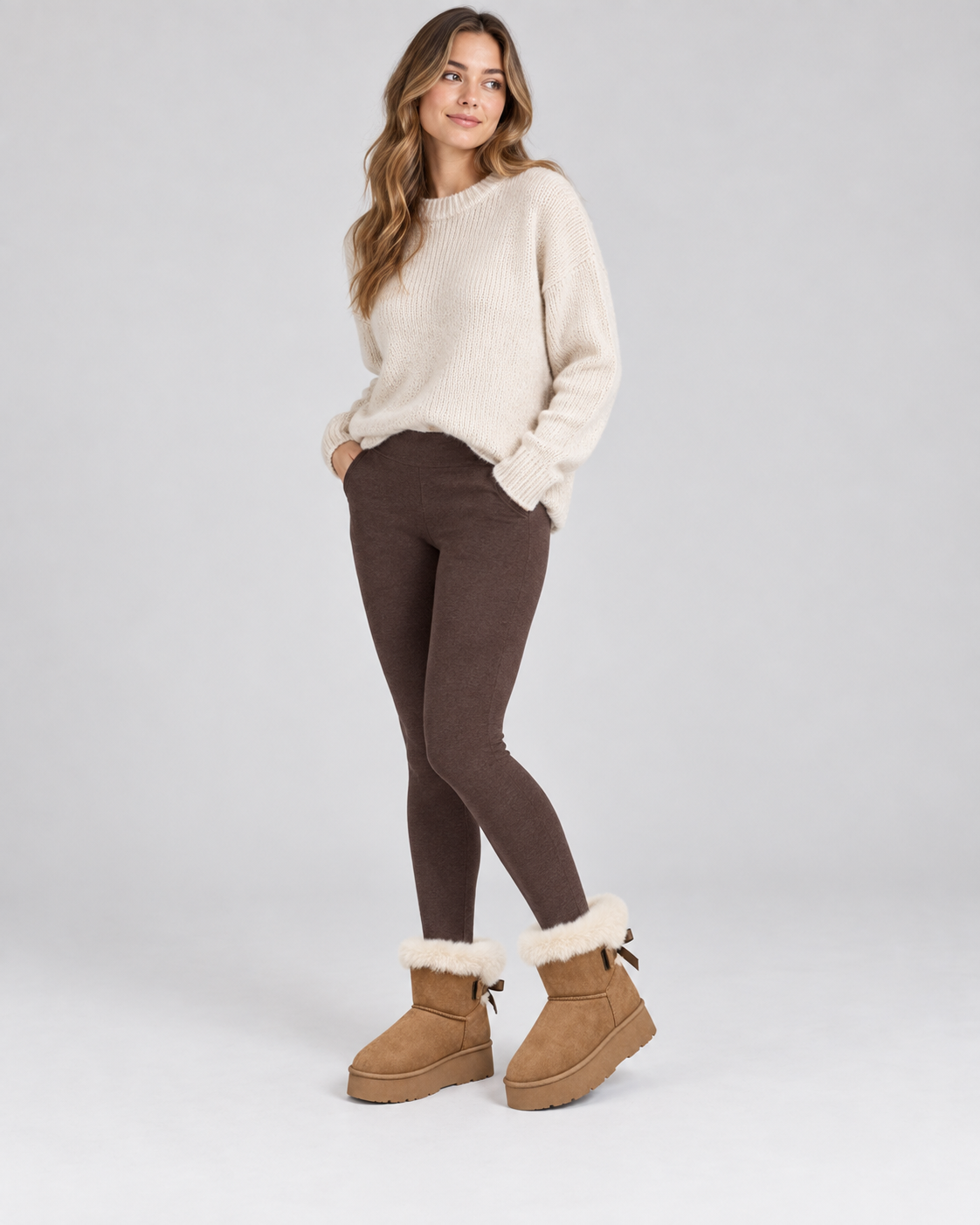 Women's Platform Snow Boots - Suede Fur Cuff