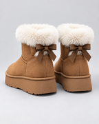 Women's Platform Snow Boots - Suede Fur Cuff