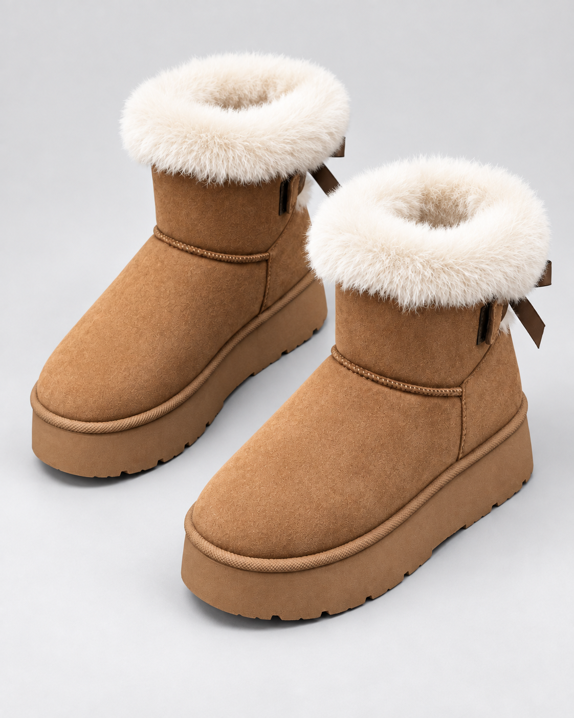Women's Platform Snow Boots - Suede Fur Cuff